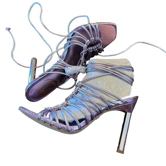 Sam Edelman Lylah Lilac Metallic Square Toe Strappy High Heels Ankle Wrap NEW 8 - Picture 6 of 8